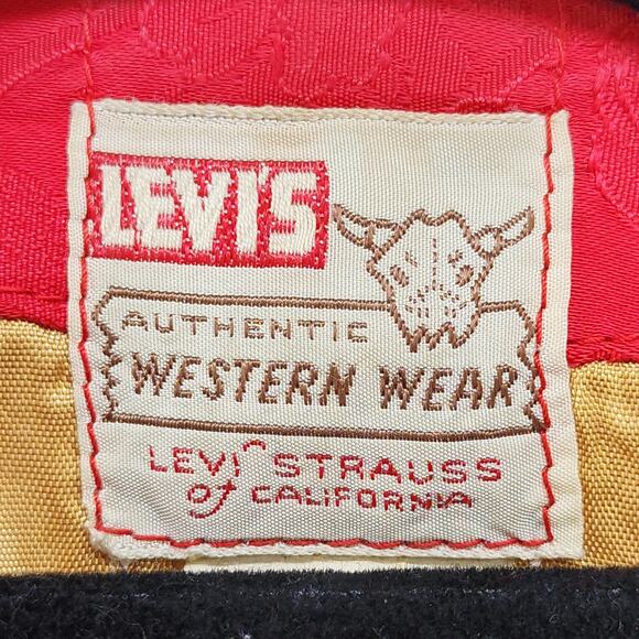 Vintage 50s Levi's Western Wear Big E Short Horn Poker Vest Mens M Red Jacquard - Picture 5 of 9